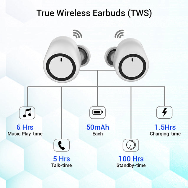 pTron Bassbuds True Wireless Bluetooth Headphones (TWS) with Mic - (White)