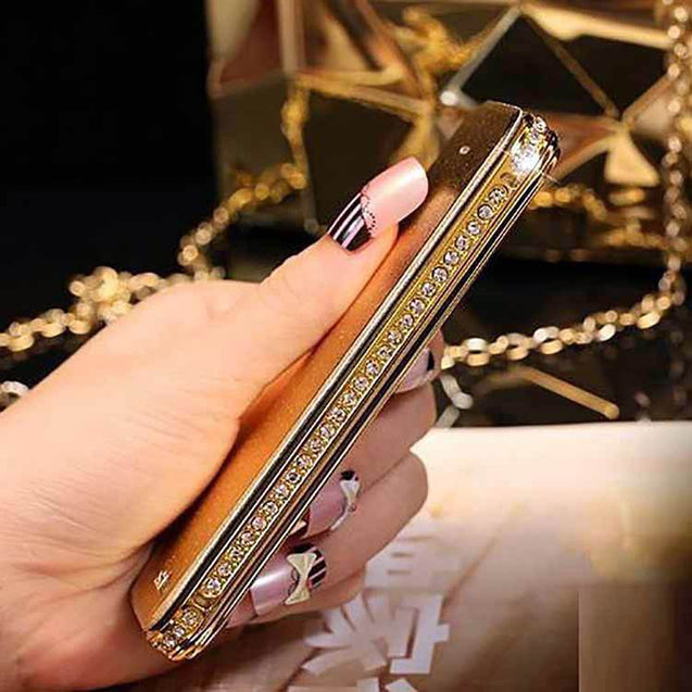 Apple IPhone 5/5S Luxury Flip Cover With Swarovski Diamond Metal Bumper (Gold)