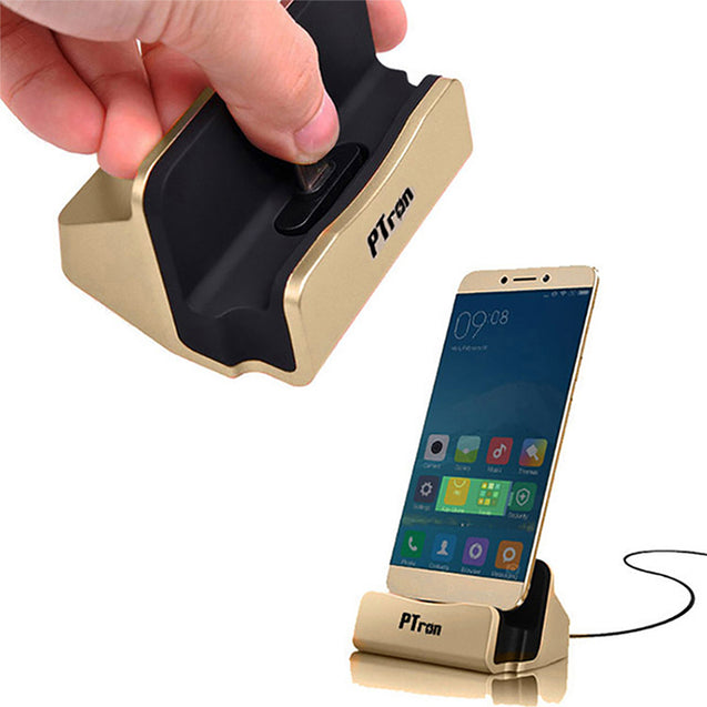 PTron Cradle Docking Station Charger Stand Adapter With Micro USB For All Android Phones (Gold)