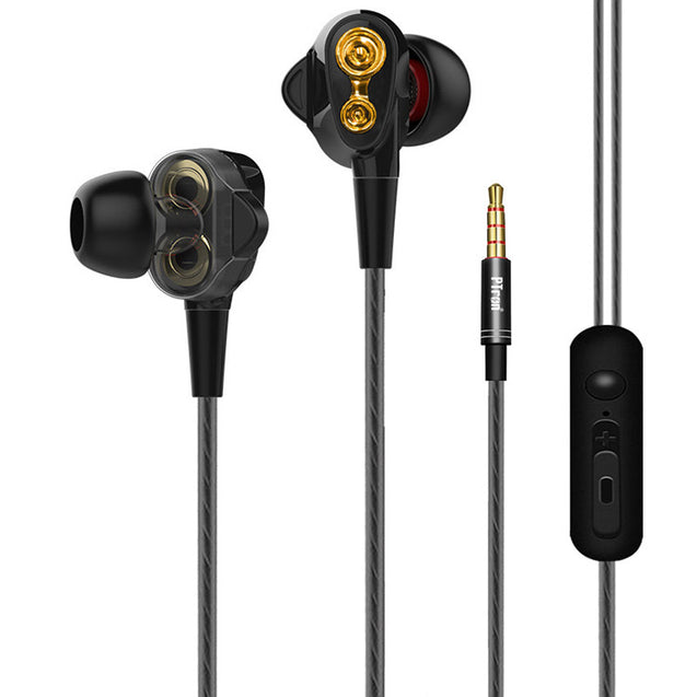 PTron Boom 4D Earphone Deep Bass Stereo Wired Headphone With Mic For All Smartphones (Gold/Black)