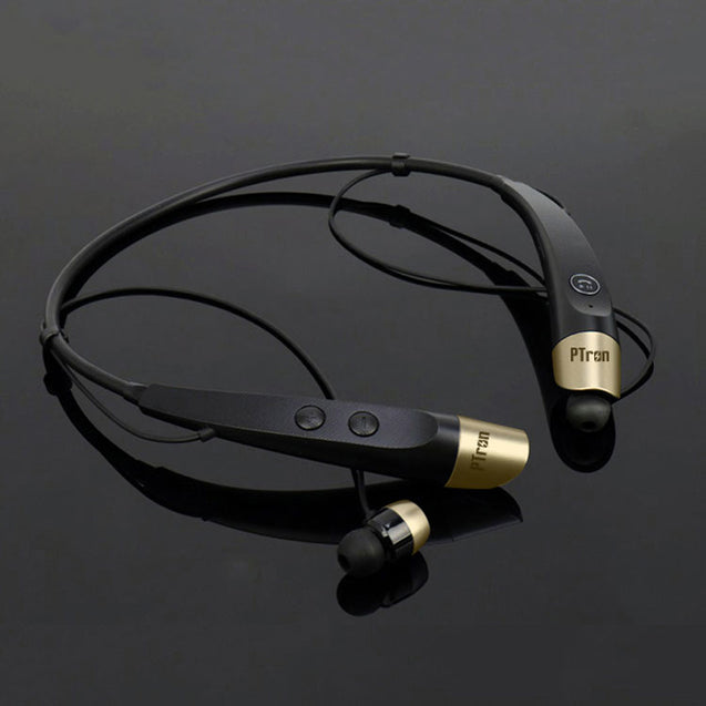 PTron Tangent Bluetooth Headset Stereo Wireless Headphone for All Smartphones (Black/Gold)