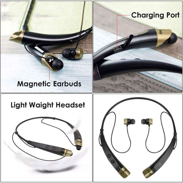 PTron Tangent Bluetooth Headset Stereo Wireless Headphone for All Smartphones (Black/Gold)