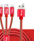 PTron Indigo 2A 3 In 1 Sync Charging Cable Jeans Cloth USB Data Cable For Smartphones (Red)