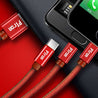 PTron Indigo 2A 3 In 1 Sync Charging Cable Jeans Cloth USB Data Cable For Smartphones (Red)