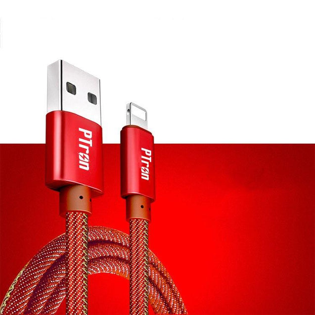 PTron Indigo 2A 3 In 1 Sync Charging Cable Jeans Cloth USB Data Cable For Smartphones (Red)