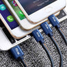 PTron Indigo 2A 3 In 1 Sync Charging Cable Jeans Cloth USB Data Cable For Smartphones (Blue)