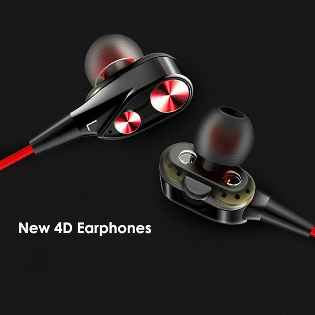 PTron Boom Evo 4D Earphone Deep Bass Stereo Wired Headphone With Mic For All Smartphones (Black/Red)