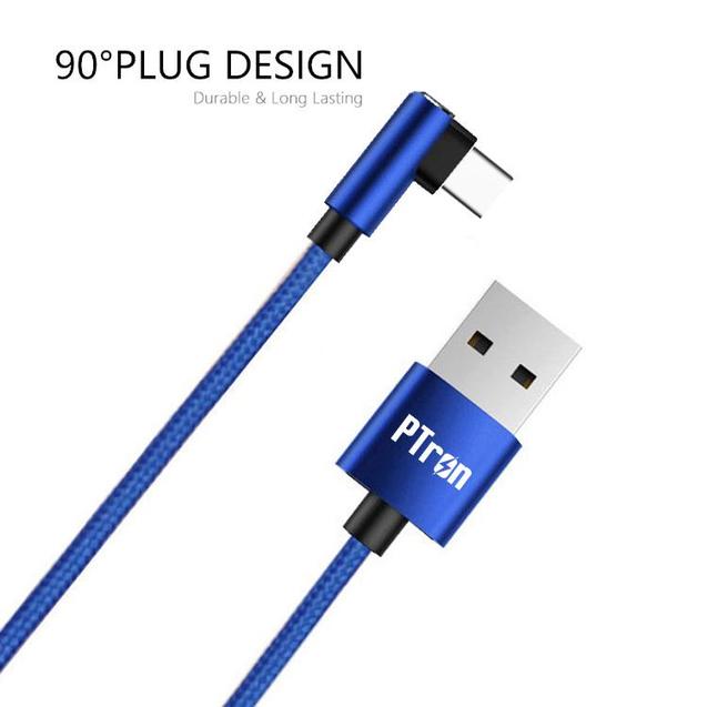 PTron Solero Lite 2A Data Cable L Shape Charging Cable For Type C Smartphones (Blue)