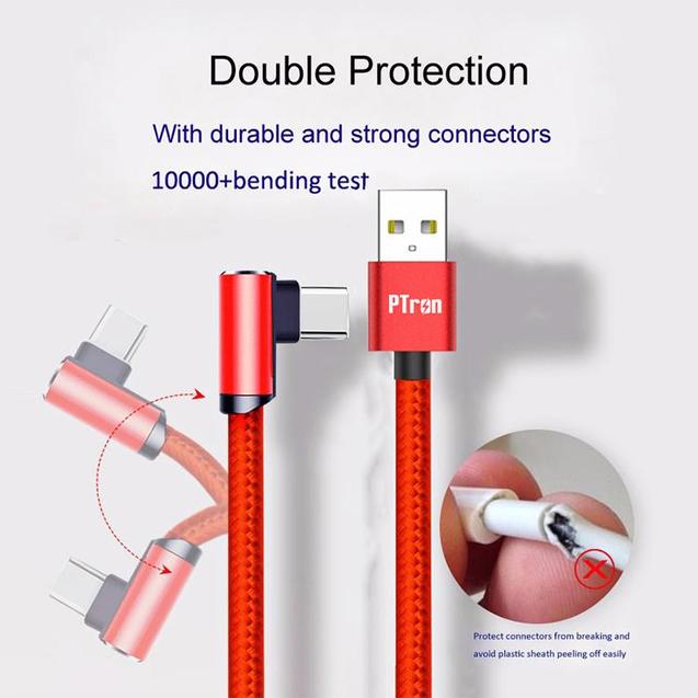 PTron Solero Lite 2A USB Data Cable L Shape Charging Cable For Type C Smartphones (Red)