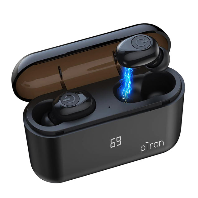 pTron Bassbuds Tango True Wireless Stereo 5.0 Mini Earphones with Mic for All Smartphones (Black)