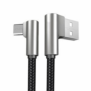 pTron Solero Pro 2.1A Fast Charging 90 Degree Nylon Braided 1.5 M Micro USB Cable - Black/Silver