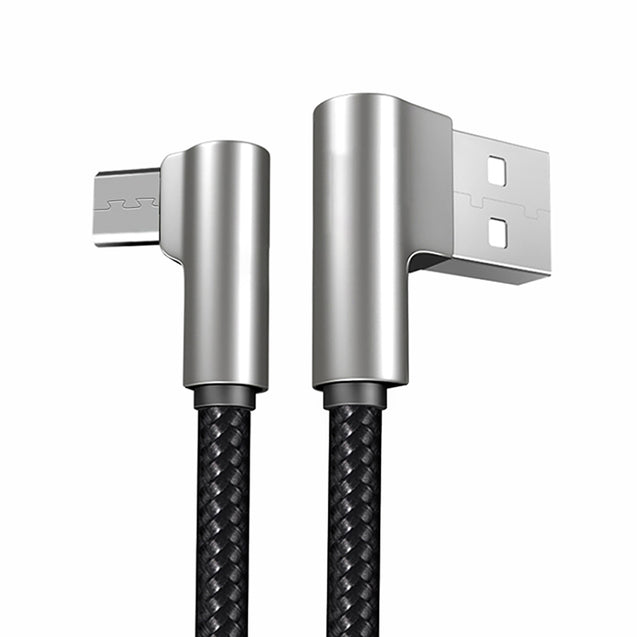 pTron Solero Pro 2.1A Fast Charging 90 Degree Nylon Braided 1.5M Micro USB Cable - Black/Silver
