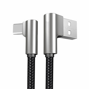 PTron Solero Pro 2.1A Fast Charging 90 Degree Nylon Braided 1.5 m Type C USB Cable - Black/Silver