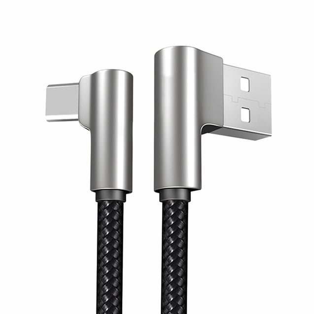PTron Solero Pro 2.1A Fast Charging 90 Degree Nylon Braided 1.5M Type C USB Cable - Black/Silver