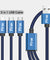 PTron Solero Swing 2A Fast Charging 3 in 1 Nylon Braided USB Cable 1.2M Length for All Smartphones - Blue