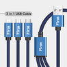 PTron Solero Swing 2A Fast Charging 3 in 1 Nylon Braided USB Cable 1.2M Length for All Smartphones - Blue