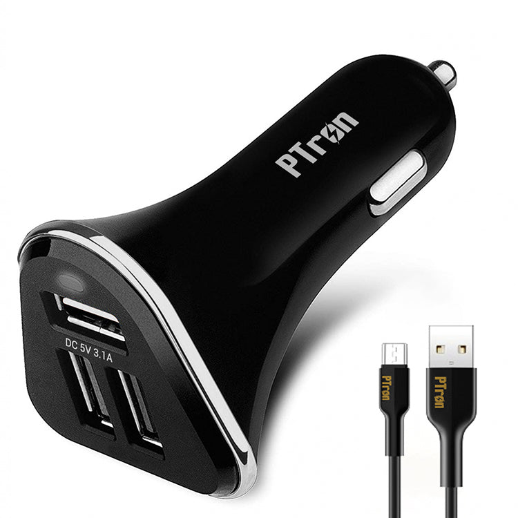 PTron Bullet Fast Charging Car Charger with USB Port Micro USB Cable for All Mobile (Black)