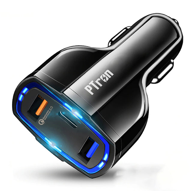 PTron Bullet Pro Quick Charge 3.0, 36W, 3 Port USB Smart Car Charger for All Smartphones (Black)