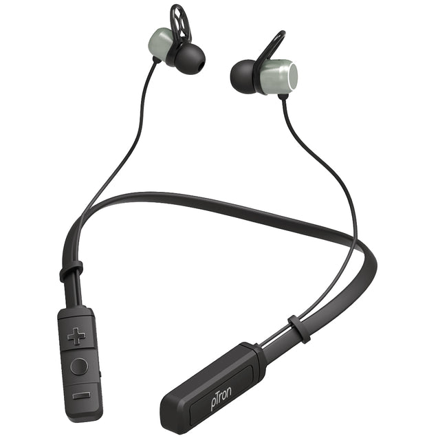 pTron InTunes Elite Bluetooth 5.0 Sports Neckband with 8 Hours Music Time & Mic - (Black/Grey)
