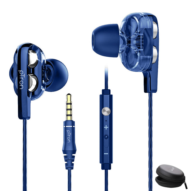 pTron Boom Pro Dual Driver In-Ear Stereo Sound Wired Headset with Mic - (Dark Blue)