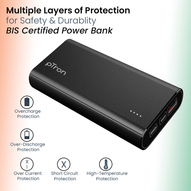 pTron Dynamo Elite 20000mAh Power Bank, 18W Fast Charge Type-C, Sturdy Design, Type-C & Micro USB Input Ports, Safe & Reliable, Li-Polymer Power Bank for Smartphones & Other Smart Device (Black)
