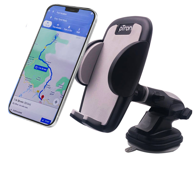 pTron Mount ST4F Adjustable Car Mount Phone Holder for Dashboard & Windshield, 360° Rotating Clamp, Telescopic Extendable Arm, Strong Suction Base & Easy to Install (Black)