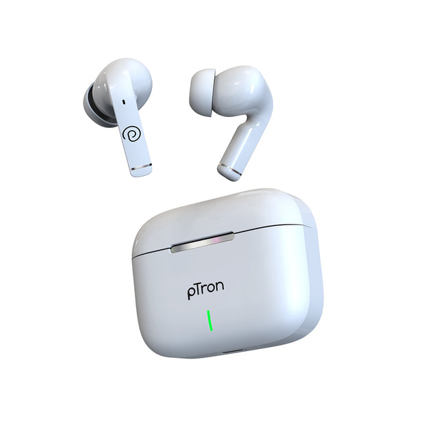 pTron Basspods P81 Pro Wireless Bluetooth 5.1 Headphones with 50Hrs Playback, ENC, Movie/Music Mode, 12mm Drivers, Stereo Calls, Snug-fit Touch Control TWS Earbuds, Voice Assistance & IPX4 (White)