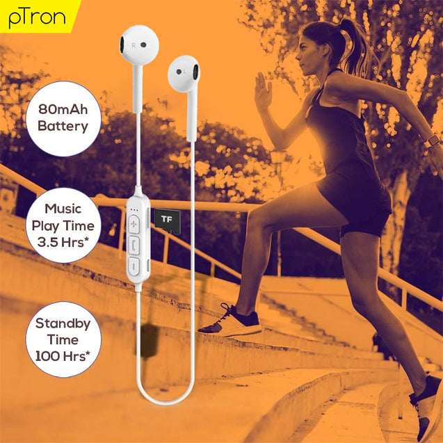 PTron Avento Pro Bluetooth 5.0 Stereo Bluetooth Headphones With TF Slot For All Smartphones (White)