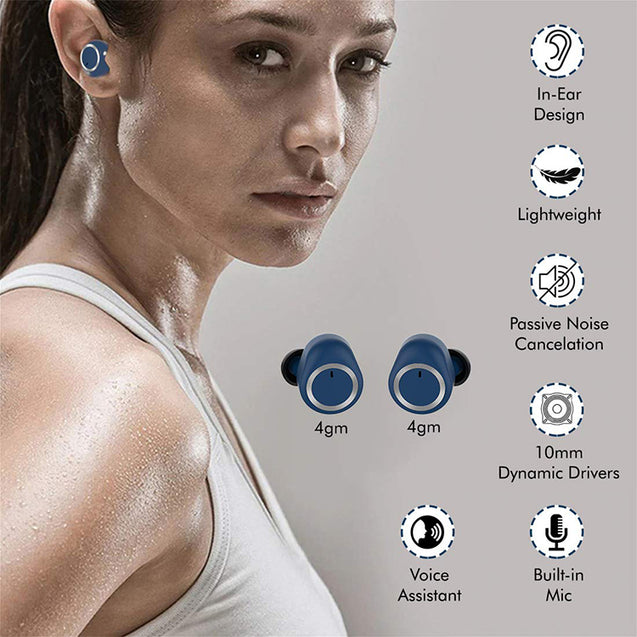 pTron Bassbuds True Wireless Bluetooth Headphones (TWS) with Mic - (Blue)