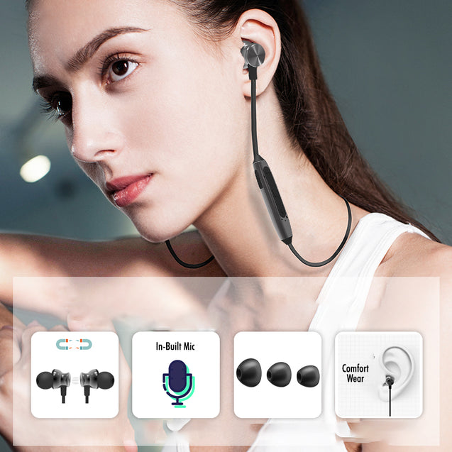 PTron InTunes Pro Magnetic Bluetooth Earphones With Mic For All Smartphones (Grey/Black)