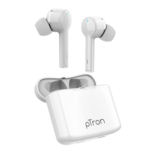 pTron Bassbuds Lite V2 Bluetooth 5.1 Wireless Headphone, IPX4 Water Resistant, Passive Noise Cancellation & Voice Assistant (White)