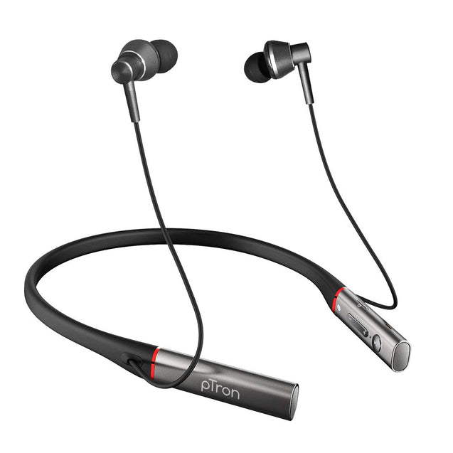 pTron InTunes Classic Wireless Earphones with 15Hrs Playback & Selfie Button - (Grey/Black)