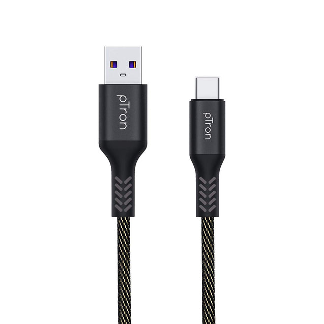 pTron Solero 3.1A USB Type-C to USB-A 2.0 USB Fast Charging Cable, 480Mbps Data Sync, Strong & Durable 1-Meter Long USB Cable for Type-C Devices - (Black)