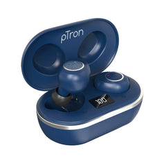 pTron Bassbuds Jets True Wireless Bluetooth 5.0 Headphones, Hi-Fi Audio, Deep Bass, Touch Control Earbuds, IPX4 Sweat/Splash Resistant, Voice Assistant, Built-in Mic & Digital Display Case - (Blue)