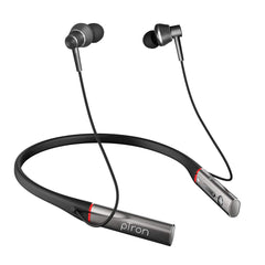 pTron Tangent Plus Magnetic in-Ear Wireless Bluetooth 5.0 Headphones, 15hrs Playback with Deep Bass, TF Player/Selfie Feature, IPX4 Water/Sweat Resistant, Ergonomic Neckband with Mic - (Black & Grey)