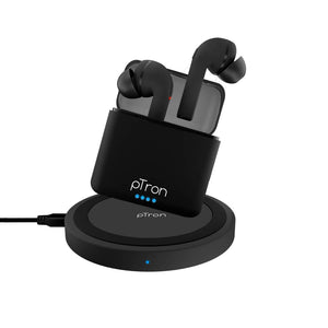 pTron Bassbuds Vista in-Ear True Wireless Bluetooth 5.1 Headphones with Free 5W Wireless Charger, Deep Bass, IPX4 Water/Sweat Resistant, Passive Noise Cancelling Earphone with Built-in HD Mic-(Black)