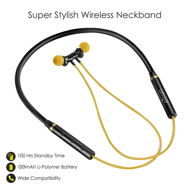 pTron Tangentbeat Magnetic In-Ear Wireless Bluetooth Headphones with Mic - (Black & Yellow)