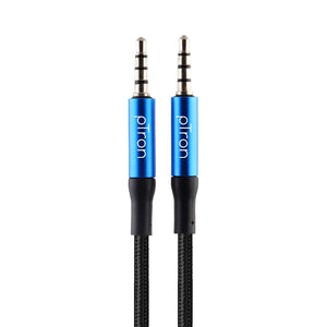pTron Solero A11 3.5mm Male to Male Aux Cable, 1.5 m Long Stereo Audio Cable with Mic Support, Metal Shell, Silver-Plated Connectors & Strong Nylon Braided Cable (Blue & Black)