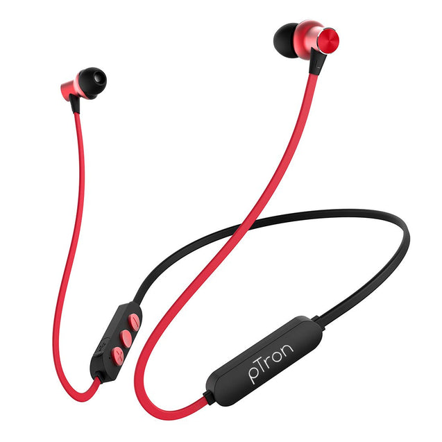 pTron Bassfest Plus Magnetic In-Ear Bluetooth 5.0 Wireless Headphones, Stereo Sound with Bass, IPX4 Water & Sweat Resistant, Voice Assistance, Ergonomic & Lightweight, Built-in Mic - (Black & Red)