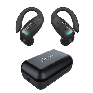 pTron Bassbuds Sports True Wireless Bluetooth 5.1 Headphones with Deep Bass, 32Hrs Total Playtime, Ergonomic Hook Design & IPX4 Water/Sweat Resistant Earphones with Built-in HD Mic (Black)