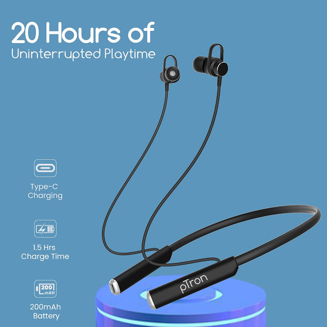 pTron Tangent Pro ENC Wireless Bluetooth 5.2 Headphones with 20Hrs Playtime, Low Latency Gaming/Music, HD Sound, Magnetic On/Off, Type-C Fast Charging, IPX4 Waterproof & Voice Assistance (Black)