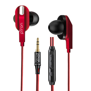 pTron Boom Lite in Ear Wired Earphones with Stereo Sound, Dual Drivers, Ergonomic & Secure-fit, 1.2M Tangle-Free Braided Cable, Gold-Plated 3.5mm Audio Jack, with Mic & Volume Control (Red)