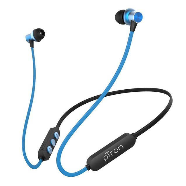 pTron Bassfest Plus Magnetic in-Ear Bluetooth 5.0 Wireless Headphones, Stereo Sound with Bass, IPX4 Water & Sweat Resistant, Voice Assistance, Ergonomic & Lightweight, Built-in Mic - (Black & Blue)