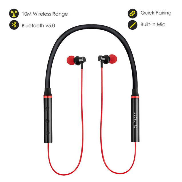 pTron Tangentbeat Magnetic In-Ear Wireless Bluetooth Headphones with Mic - (Black & Red)