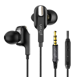 pTron Boom Lite in-Ear Wired Earphones with Stereo Sound, Dual Drivers, Ergonomic & Secure-fit, 1.2M Tangle-Free Braided Cable, Gold-Plated 3.5mm Audio Jack, in-line Mic & Volume Control - (Black)