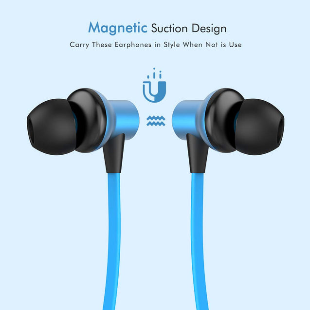 pTron Bassfest Plus Magnetic in-Ear Bluetooth 5.0 Wireless Headphones, Stereo Sound with Bass, IPX4 Water & Sweat Resistant, Voice Assistance, Ergonomic & Lightweight, Built-in Mic - (Black & Blue)