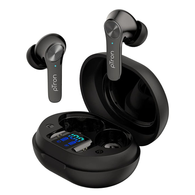 pTron Bassbuds Ultima ANC Active Noise Cancelling TWS, Bluetooth 5.0 Wireless Headphone with Immersive Sound, Deep Bass, HD Mic, Touch Control Earbuds, Voice Assistance & IPX4 Water-Resistant (Black)