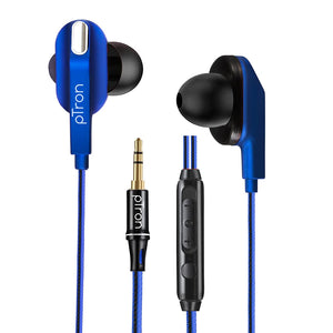 pTron Boom Lite in Ear Wired Earphones with Stereo Sound, Dual Drivers, Ergonomic & Secure-fit, 1.2M Tangle-Free Braided Cable, Gold-Plated 3.5mm Audio Jack, with Mic & Volume Control (Blue)