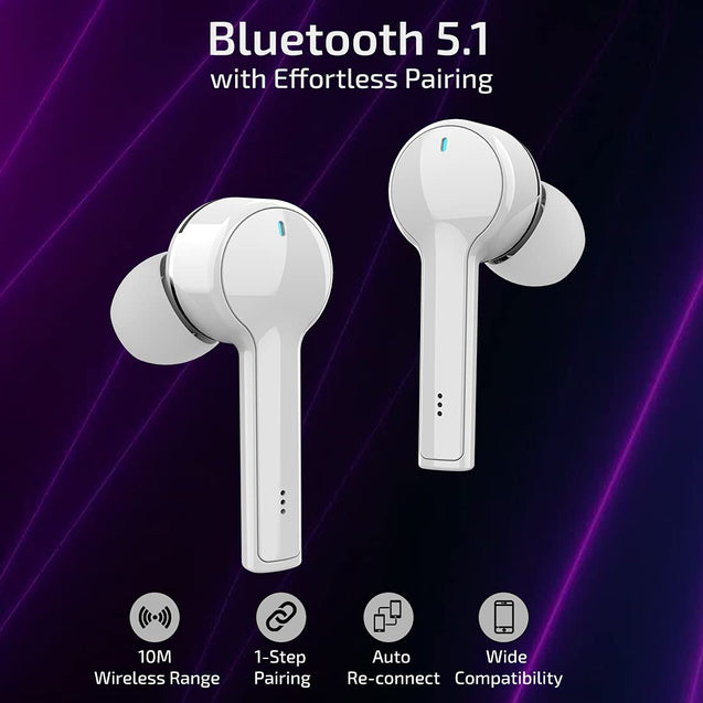 pTron Bassbuds Lite V2 Bluetooth 5.1 Wireless Headphone, IPX4 Water Resistant, Passive Noise Cancellation & Voice Assistant (White)