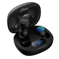 pTron Bassbuds Pro (New) True Wireless Bluetooth 5.1 Headphones with Deep Bass, Low Latency Gaming Earbuds, Touch Control, IPX4 Water/Sweat Resistance & Earphones with Built-in HD Mic (Black)